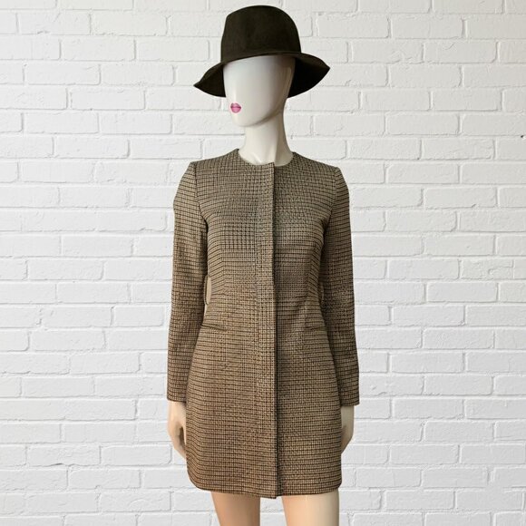 Zara NWOT Brown Black Houndstooth Frock Coat Dress - Picture 4 of 12